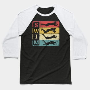 Retro Vintage Swimmer Swimming Baseball T-Shirt